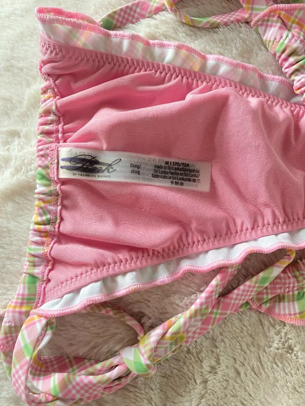 PINK by Frankies Bikinis Plaid Pink String Bikini Swim Bottom Size M